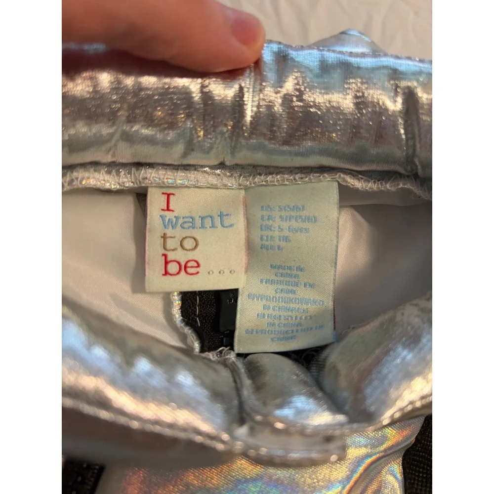 I Want To Be Astronaut Costume Jumpsuit Silver Metallic Jet Pack Size 5/6 Kids